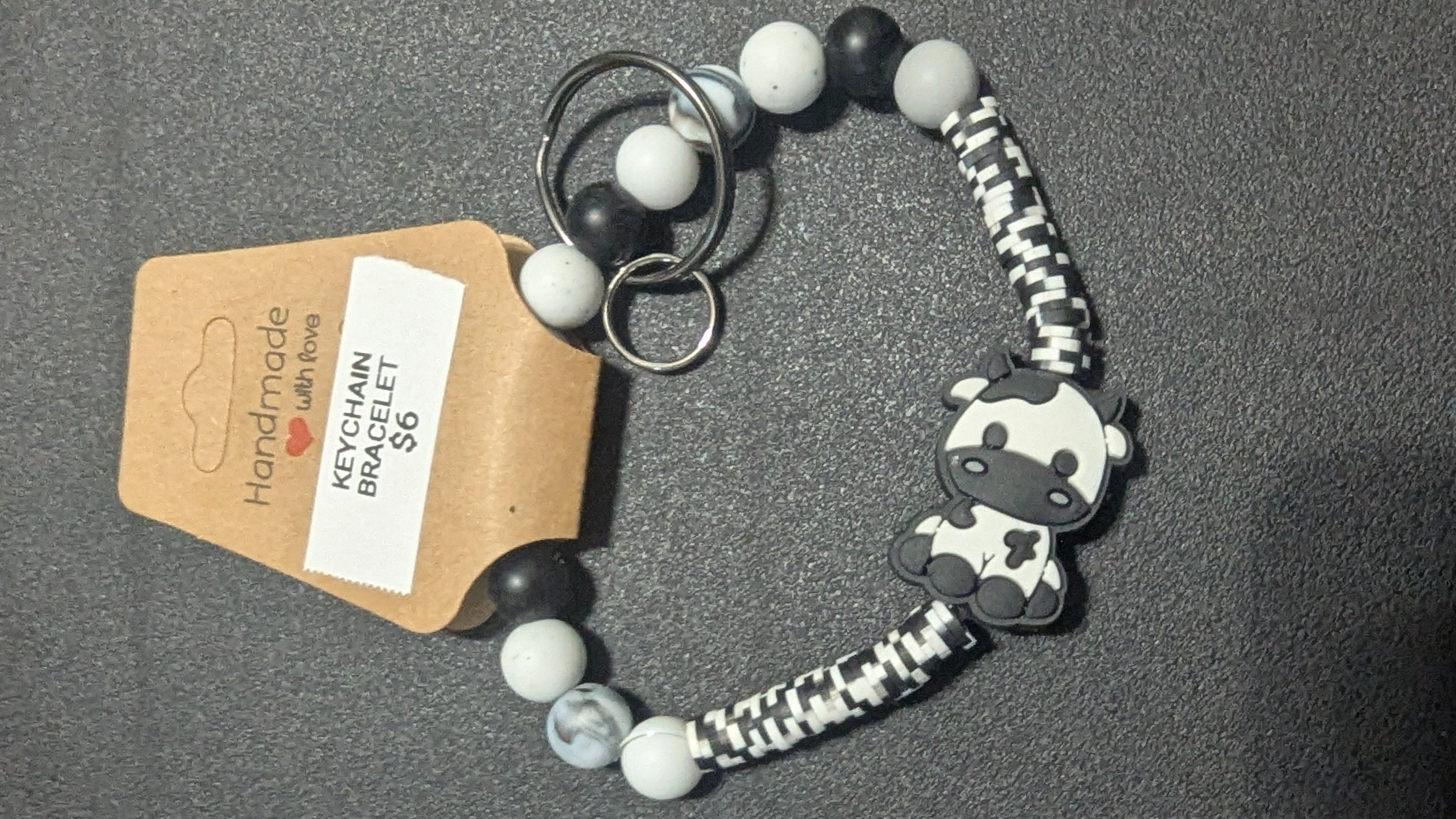 Cow black and white bracelet keychain
